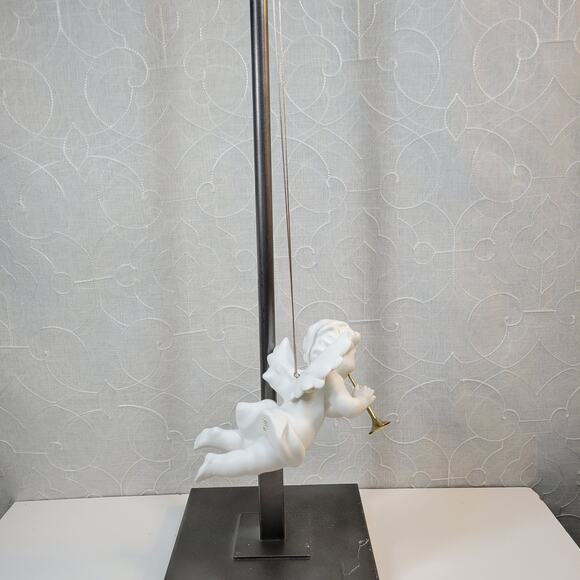 Dept 56 Large Winter Silhouette Cherub Angel 8" White Ornament Horn Retired - Picture 6 of 16
